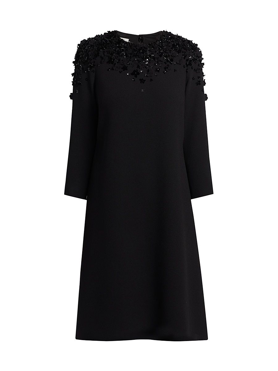 Women's Floral Beaded Appliqué Crepe Cocktail Dress - Black - Size 6