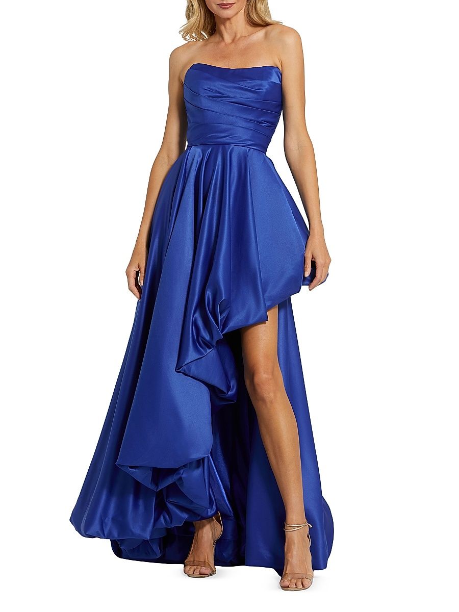 Women's Strapless High-Low Satin Gown - Cobalt - Size 4
