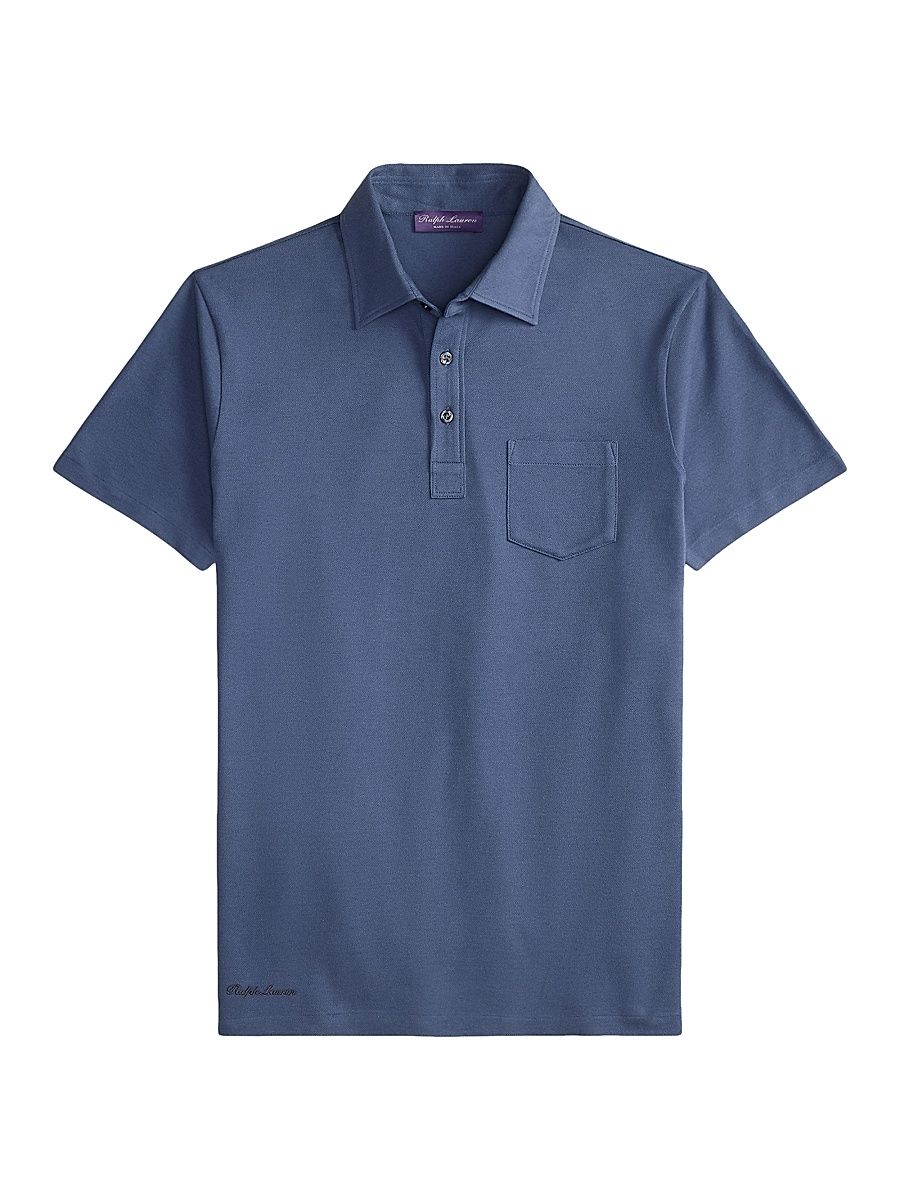 Men's Cotton-Cashmere Pique Polo Shirt - Vintage Indigo - Size XXL