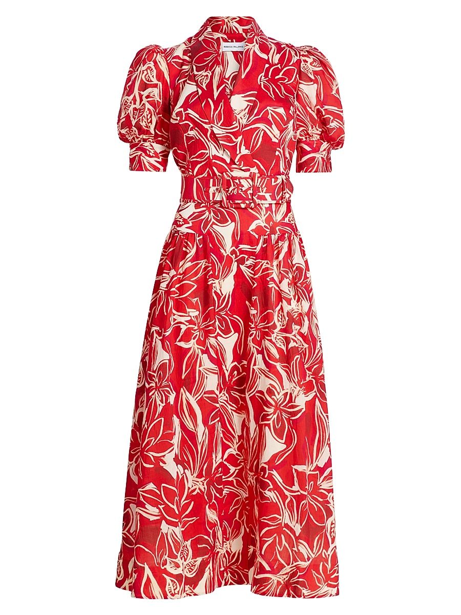 Women's Alloure Floral Belted Midi-Dress - Print - Size 14