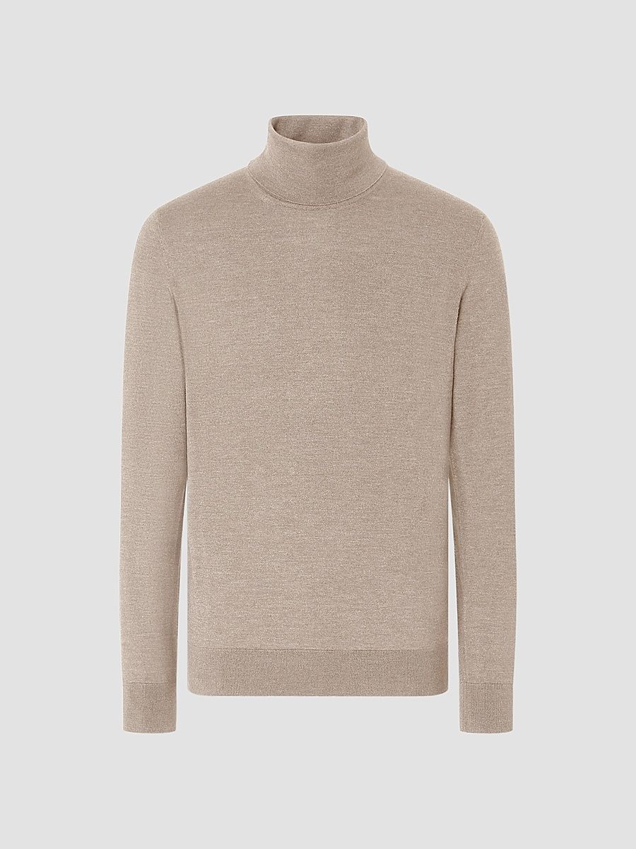 Men's Cashseta Turtleneck Sweater - Light Taupe - Size 48