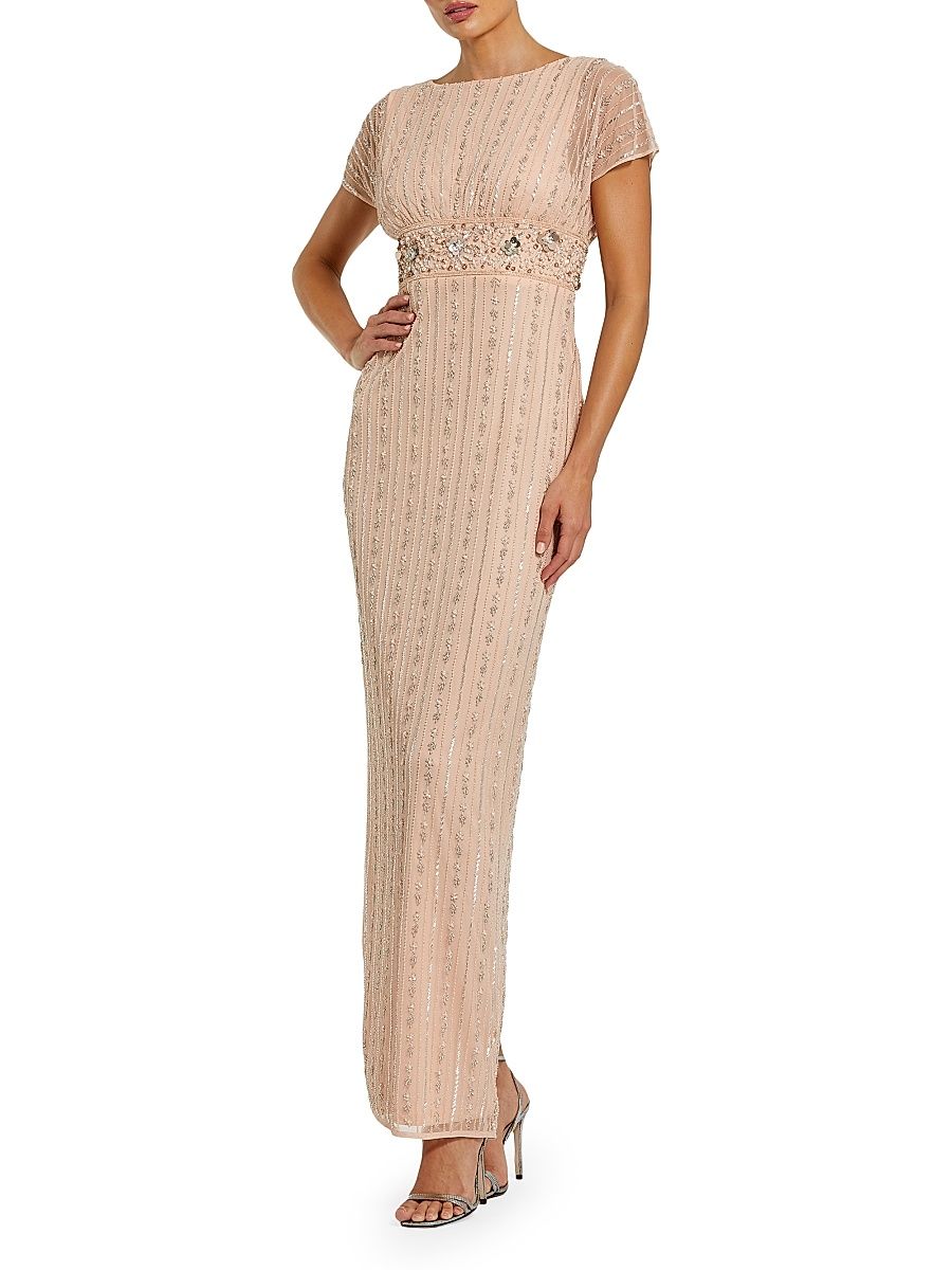 Women's Embellished Mesh Blouson Column Gown - Rose - Size 18