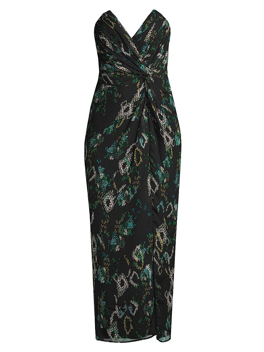 Women's Come On Home Strapless Dress - Black Teal Snake - Size Small