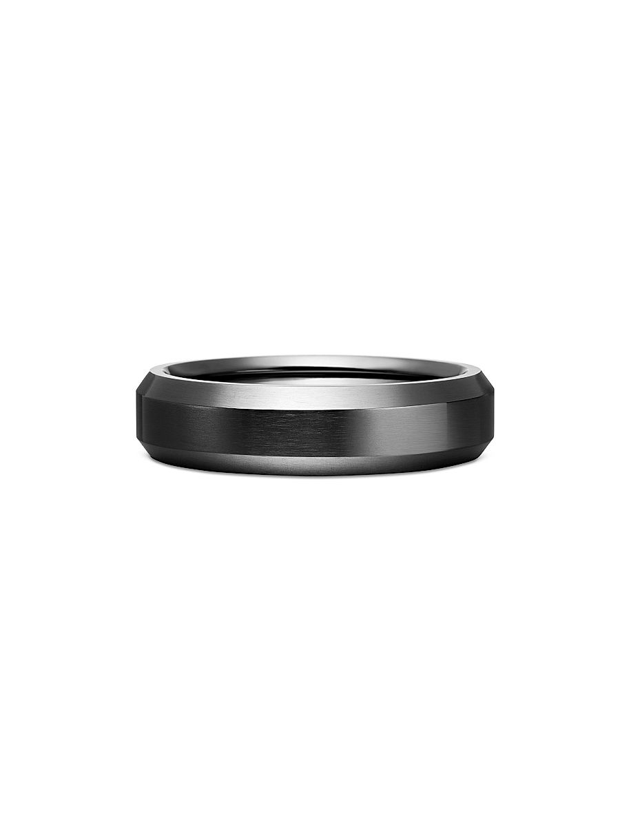 Men's Beveled Band Ring in Black Titanium, 6mm - Black - Size 5