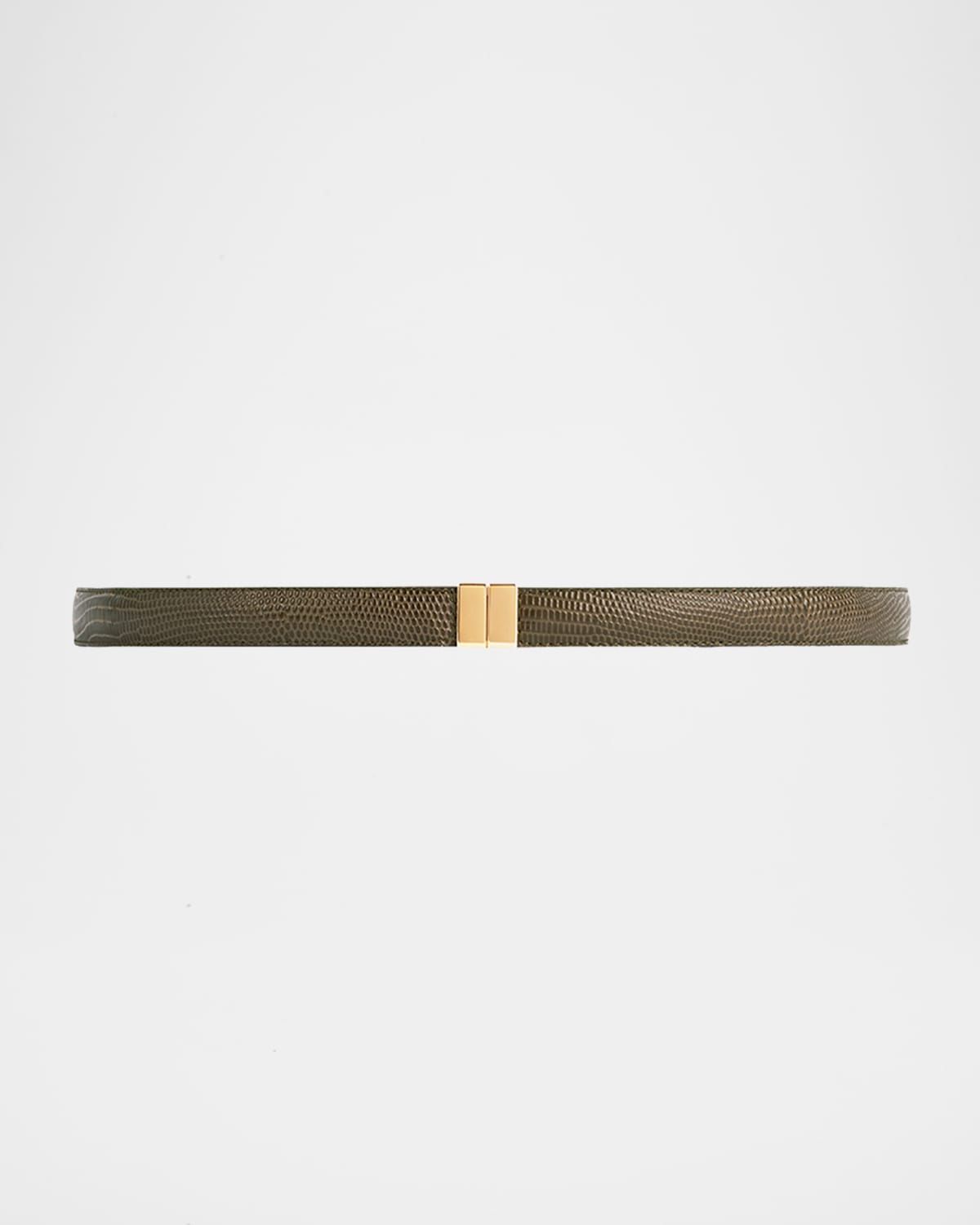 Slide Clasp Lizard-Embossed Leather Belt