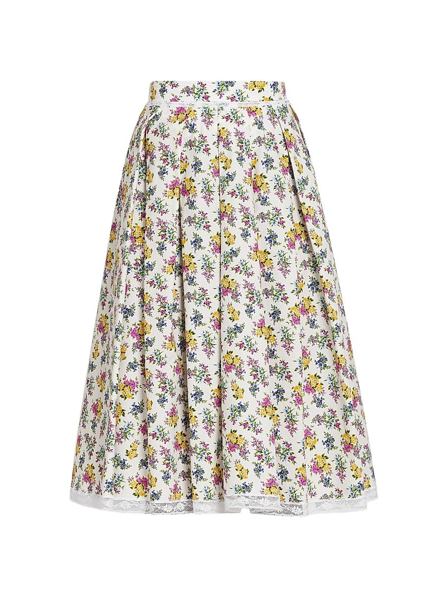 Women's Floral Cotton Knee-Length Skirt - Fiorellini F Bco - Size 12