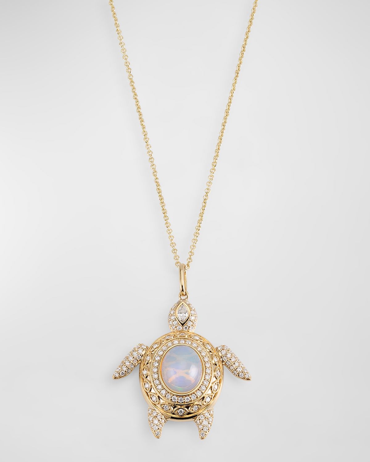 Marquise Eye Diamond Pave Turtle Charm Chain Necklace