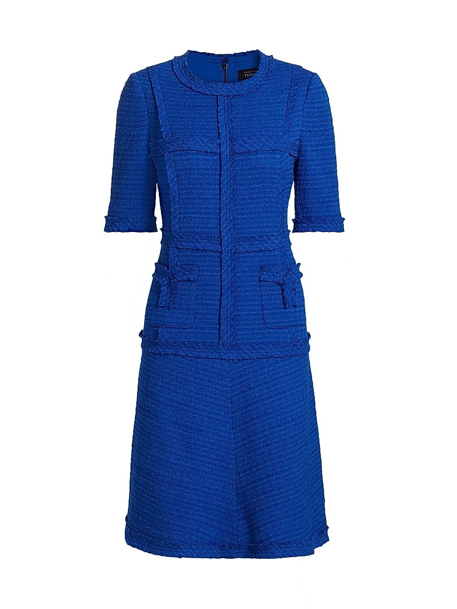 Women's Tweed Geometric Stripe Dress - Cobalt - Size 18