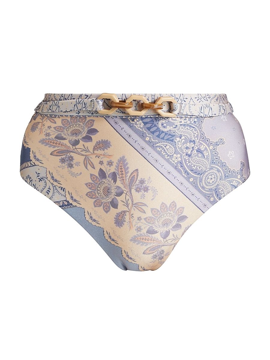 Women's Lucky Mixed Print Bikini Bottom - Blue Bandana - Size 8
