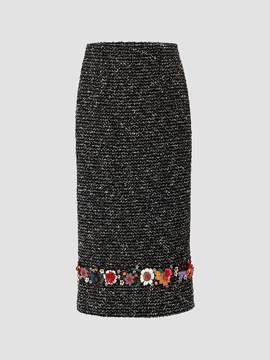 Carolina Herrera Women's Embroidered Pencil Skirt - Black White - Size 2