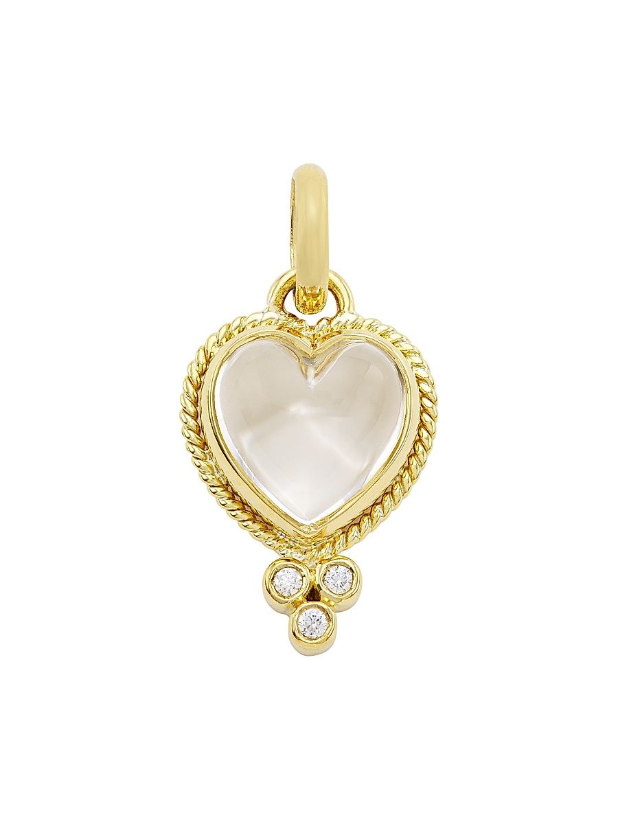 Women's Florence86 18K Yellow Gold, Rock Crystal & Diamond Small Braided Heart Pendant - Yellow Gold - Size Large