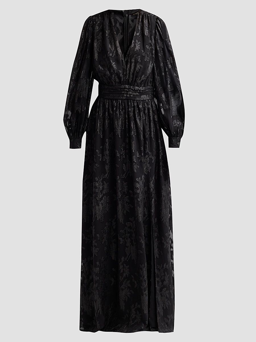 Women's Rebecca Flocked Metallic Gown - Black Jacquard - Size 14