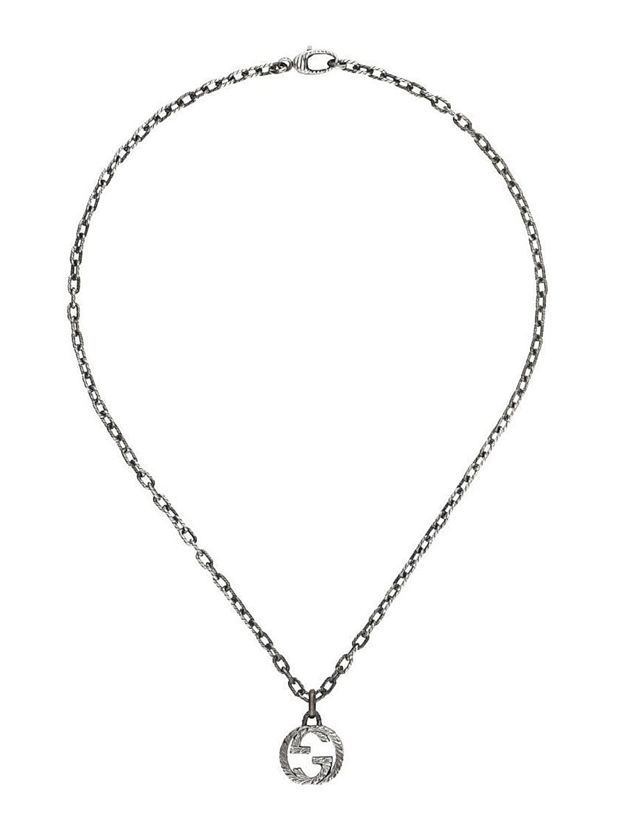 Men's Sterling Silver Interlocking Textured G Pendant Necklace - Silver