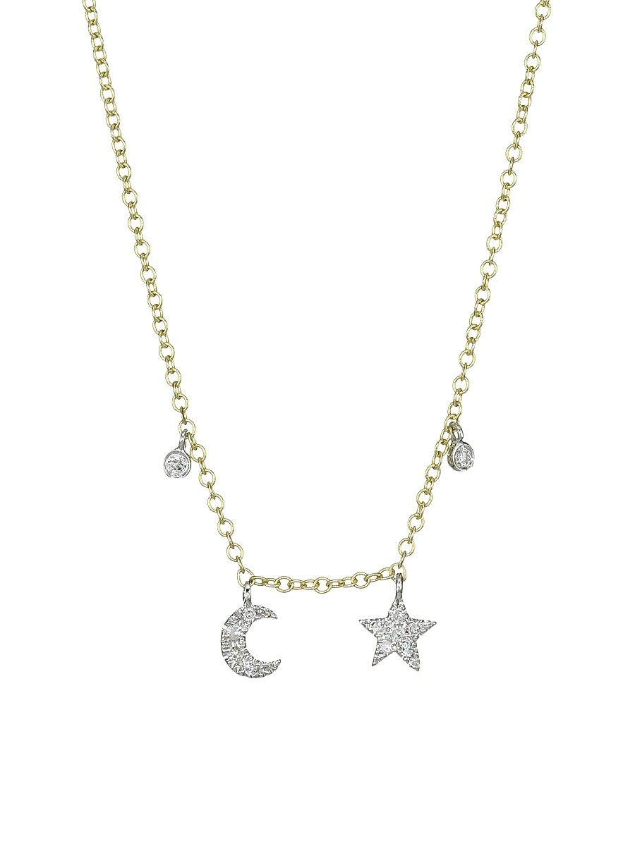 Women's Yellow Gold Mini Diamond Moon & Star Necklace - Gold