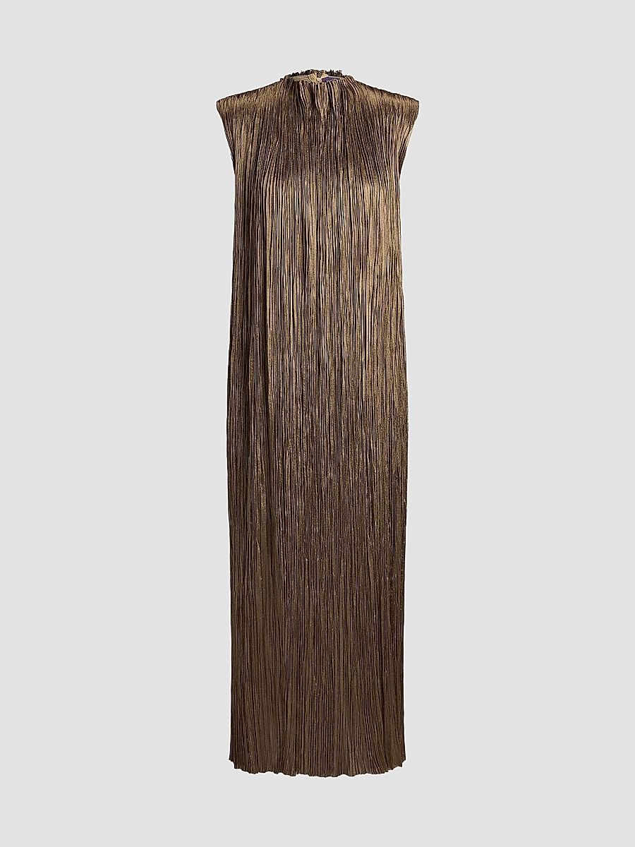 Women's Virna Pleated Lamé Cocktail Dress - Antique Bronze - Size 4