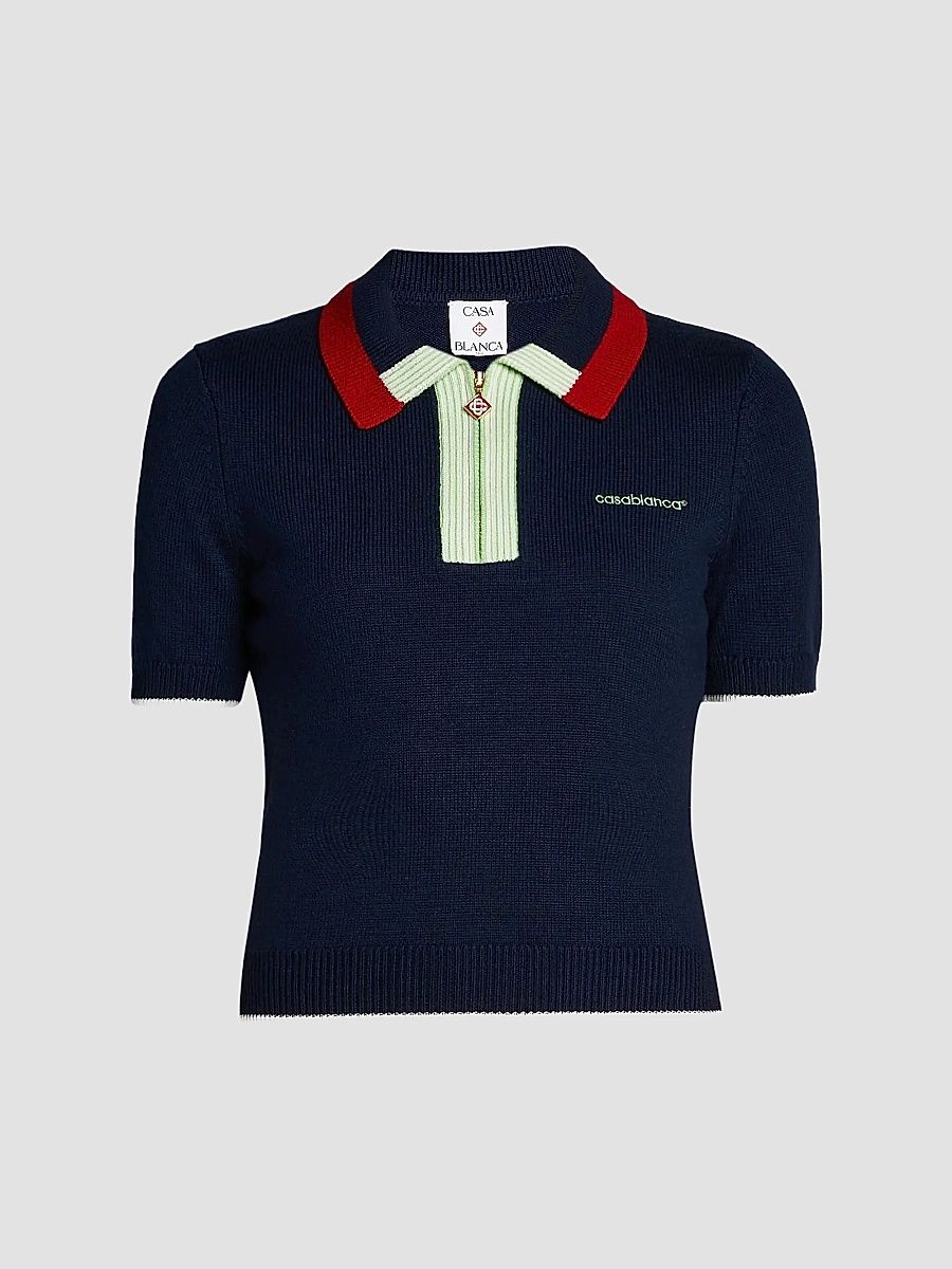 Women's Merino Wool Quarter-Zip Polo Sweater - Navy - Size XXS