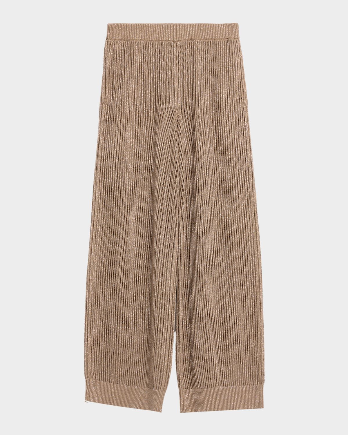Metallic Cotton Rib Wide-Leg Pull-On Trousers
