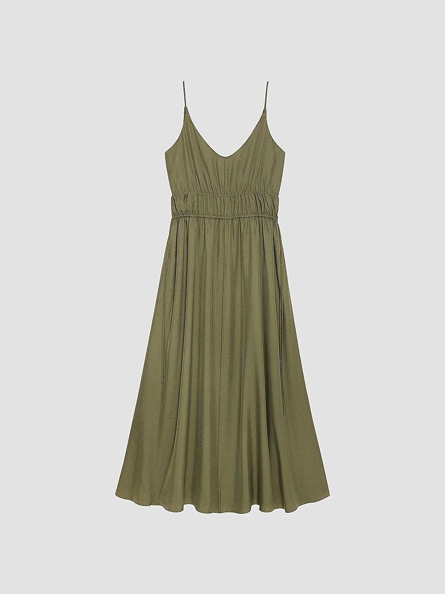Theory Women's Gathered Tie-Waist Midi-Dress - Forest Moss - Size XL