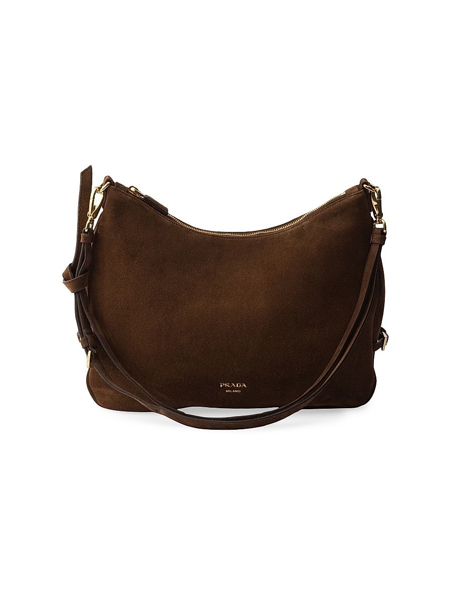 Women's Fold Large Suede Shoulder Bag - Brown