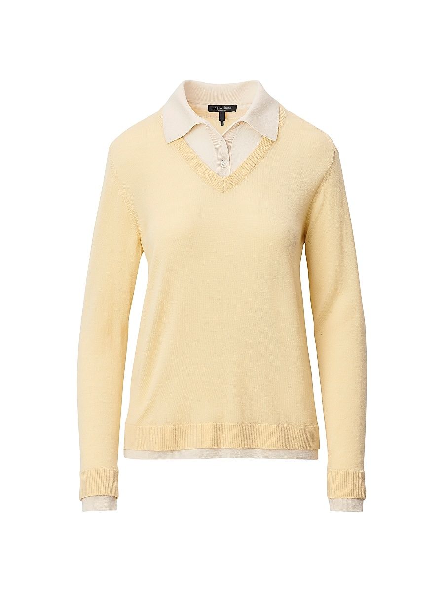 Women's Anne Long-Sleeve Wool Polo Sweater - Butter - Size XL