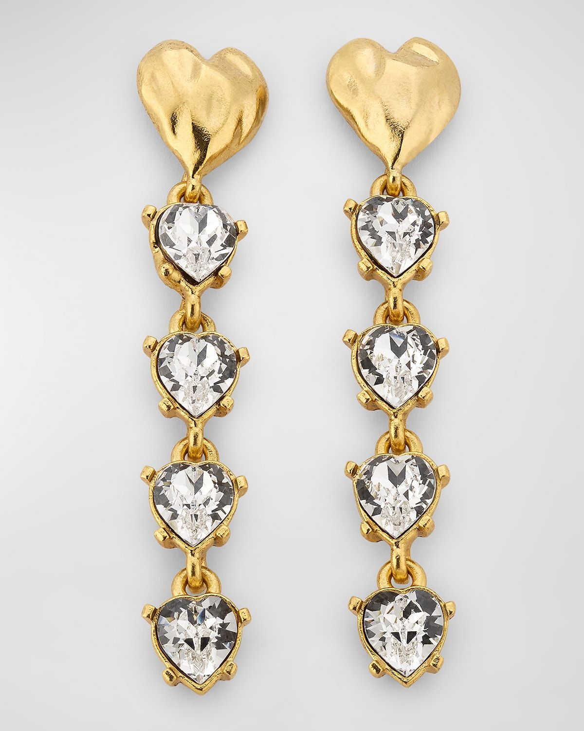 Long Crystal Heart Earrings