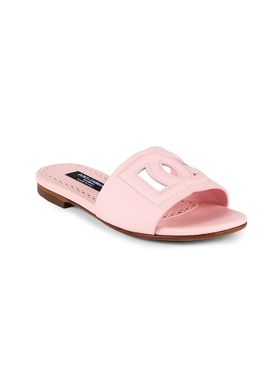 Girl's Logo Leather Slides - Rosa - Size 6 (Child)