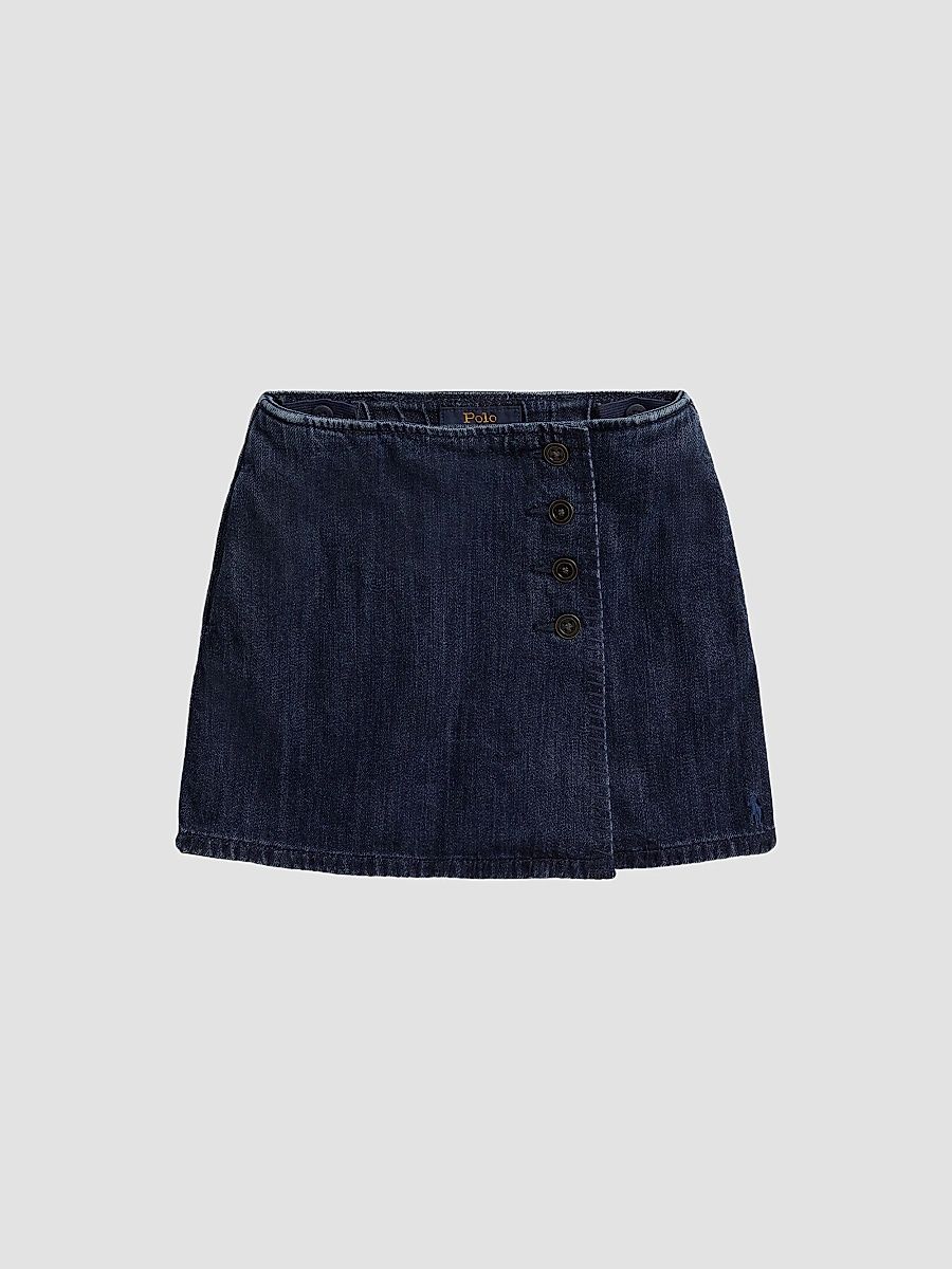 Little Girl's & Girl's Blanket Stitch Denim Wrap Skirt - Adrie Wash - Size 6