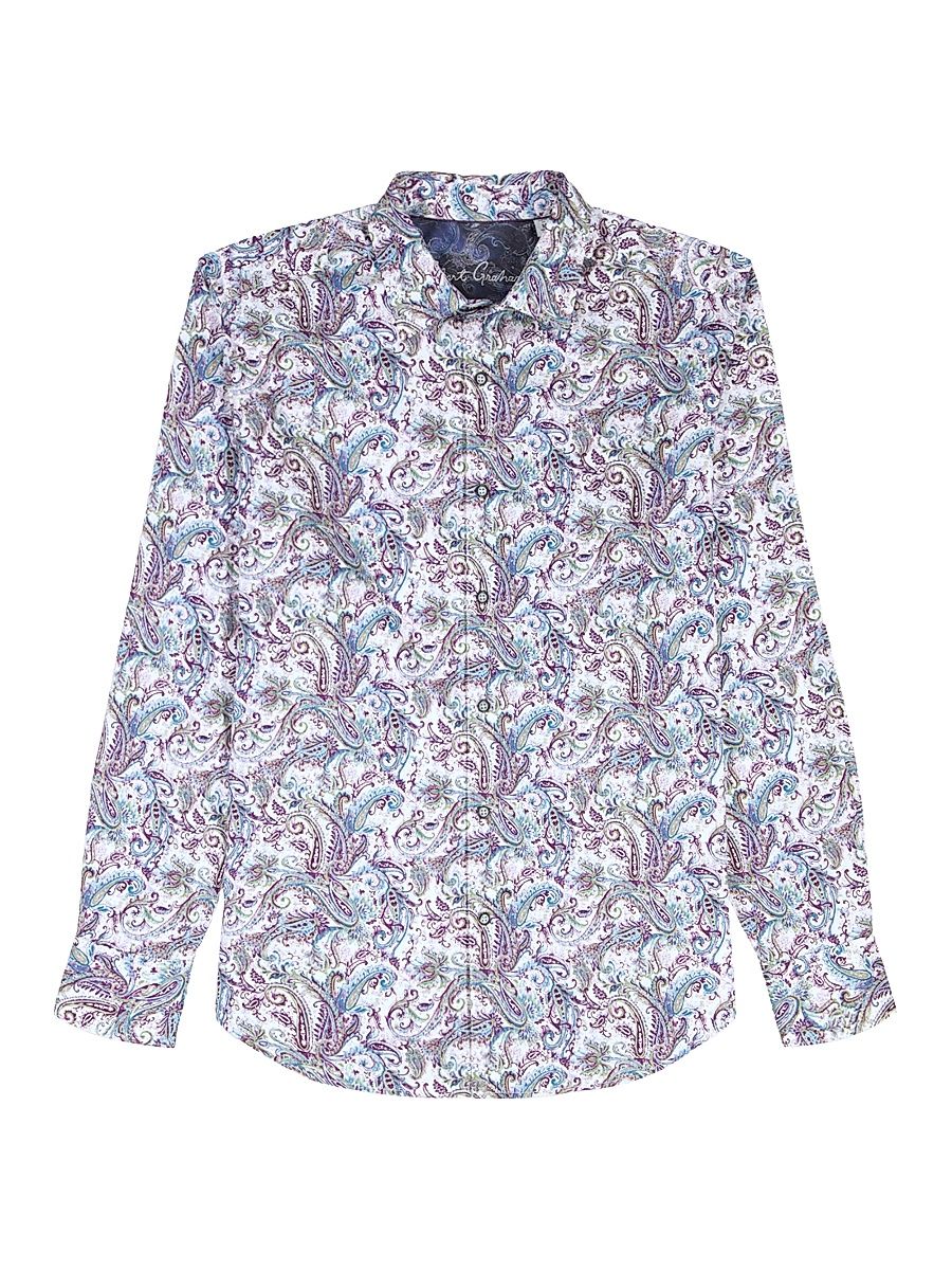 Men's Buckingham Paisley Stretch-Cotton Shirt - Blue - Size XXL