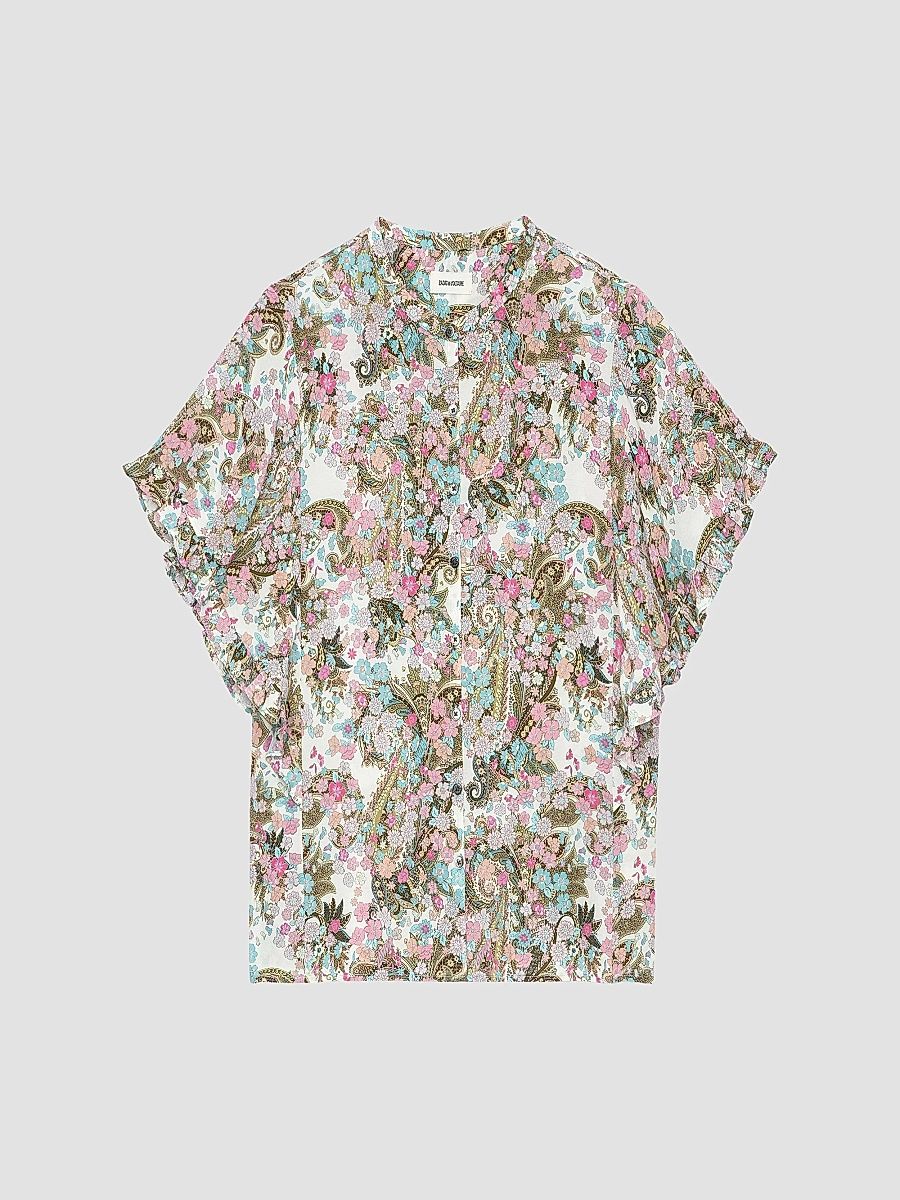 Zadig & Voltaire Women's Floral Flutter-Sleeve Blouse - Deep Parme - Size Small