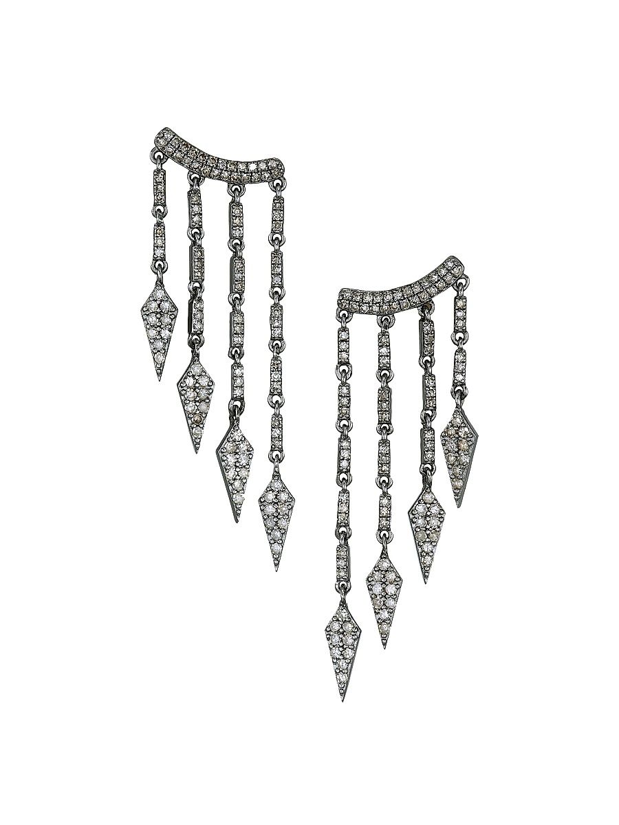 Women's 14K Yellow Gold, Sterling Silver & Champagne Diamond Chandelier Drop Earrings - Silver