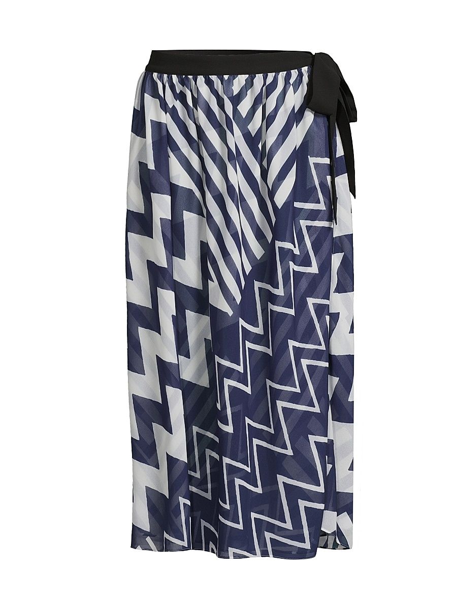 Women's Patchwork Chevron Cover-Up Midi-Skirt - Blue White - Size Large