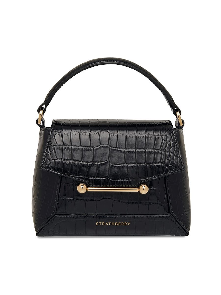 Women's Mosaic Nano Croc-Embossed Leather Top Handle Bag - Black