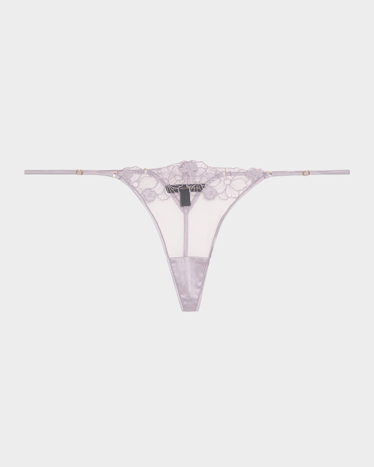Violet Floral-Embroidered Tulle Thong