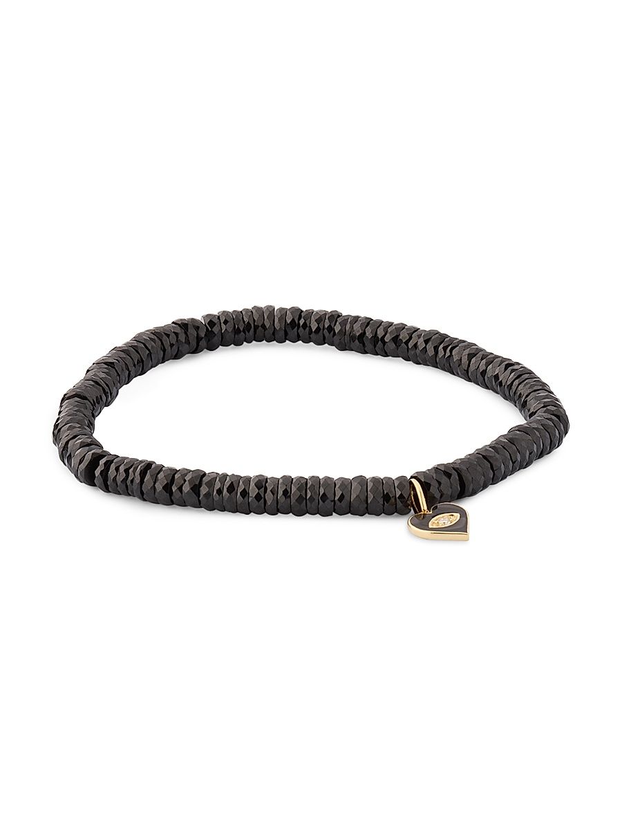 Women's Chance 14K Yellow Gold, Enamel & 0.01 TCW Diamond Heart Bracelet - Black