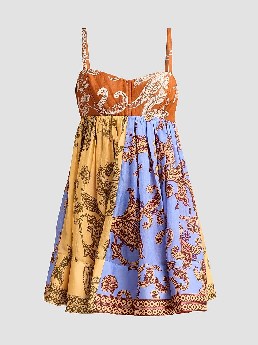 Women's Printed Linen-Blend A-Line Mini Dress - Size XXL