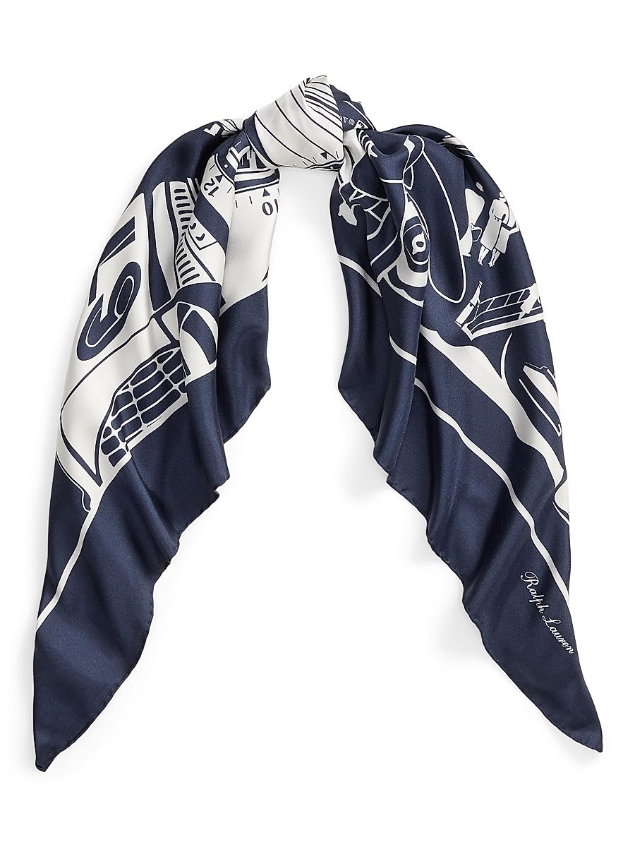 Men's Motor Art Deco Silk Scarf - Navy