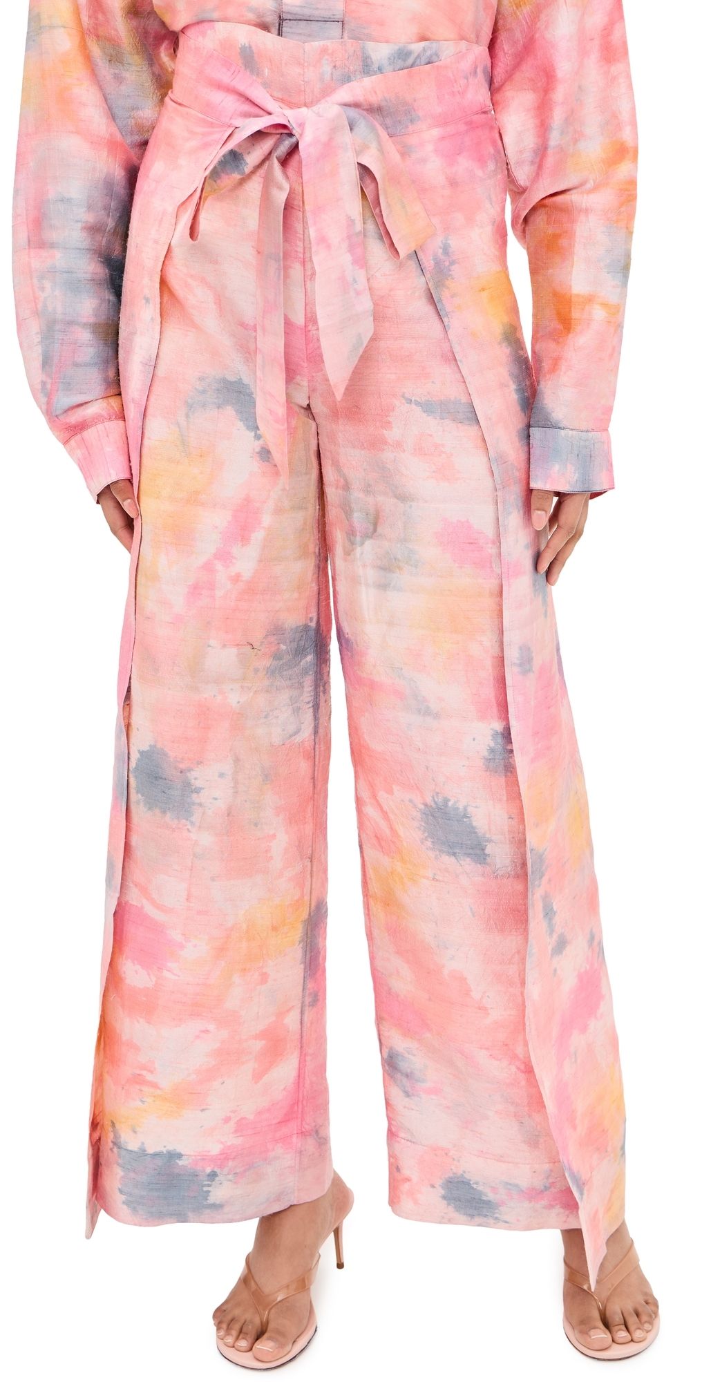Coniglio Palm Beach Two Panel Wrap Silk Pants Tropical Storm Hand Dye 2