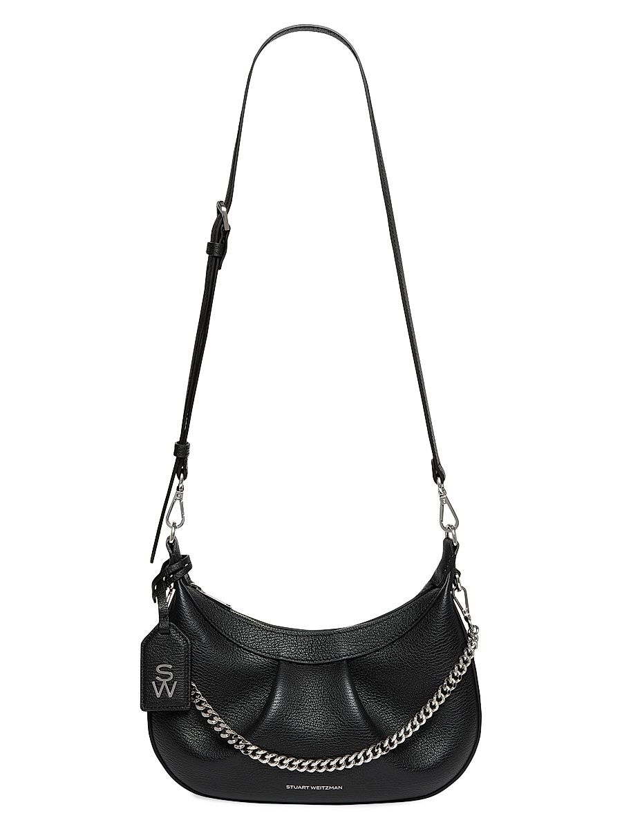 Women's Stellar Crescent Textured Leather Shoulder Bag - Black
