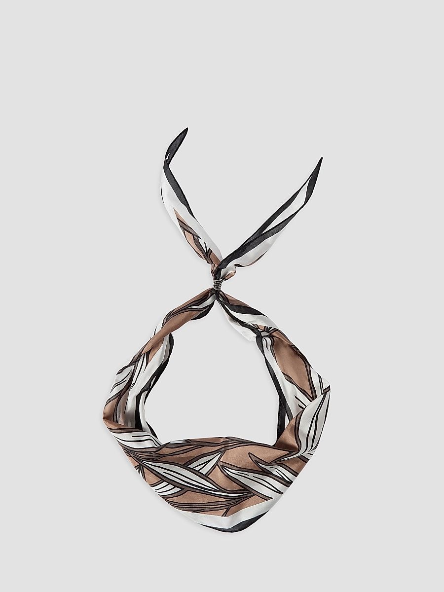 Women's Cacao Leaves Print Silk Foulard - White
