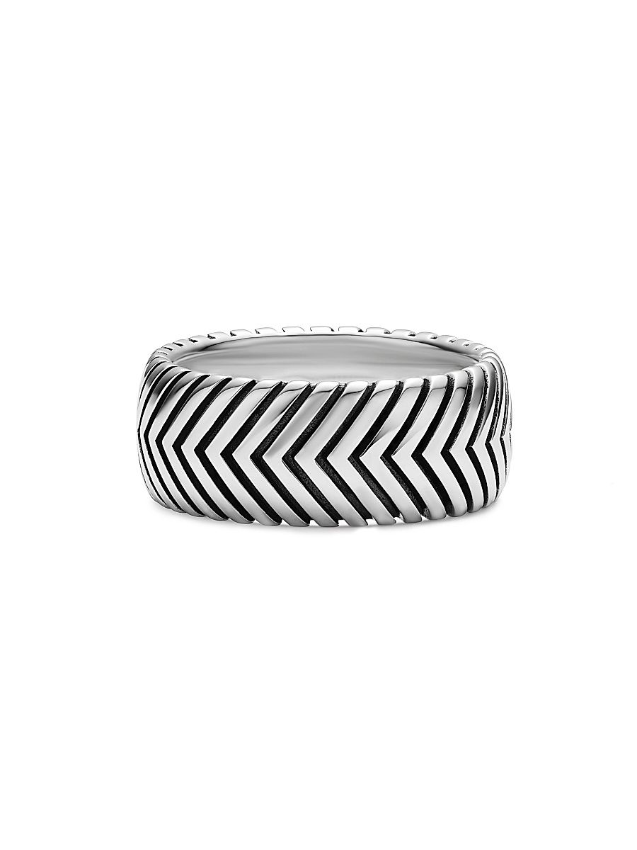 Men's Chevron Band Ring in Sterling Silver, 10MM - Silver - Size 10