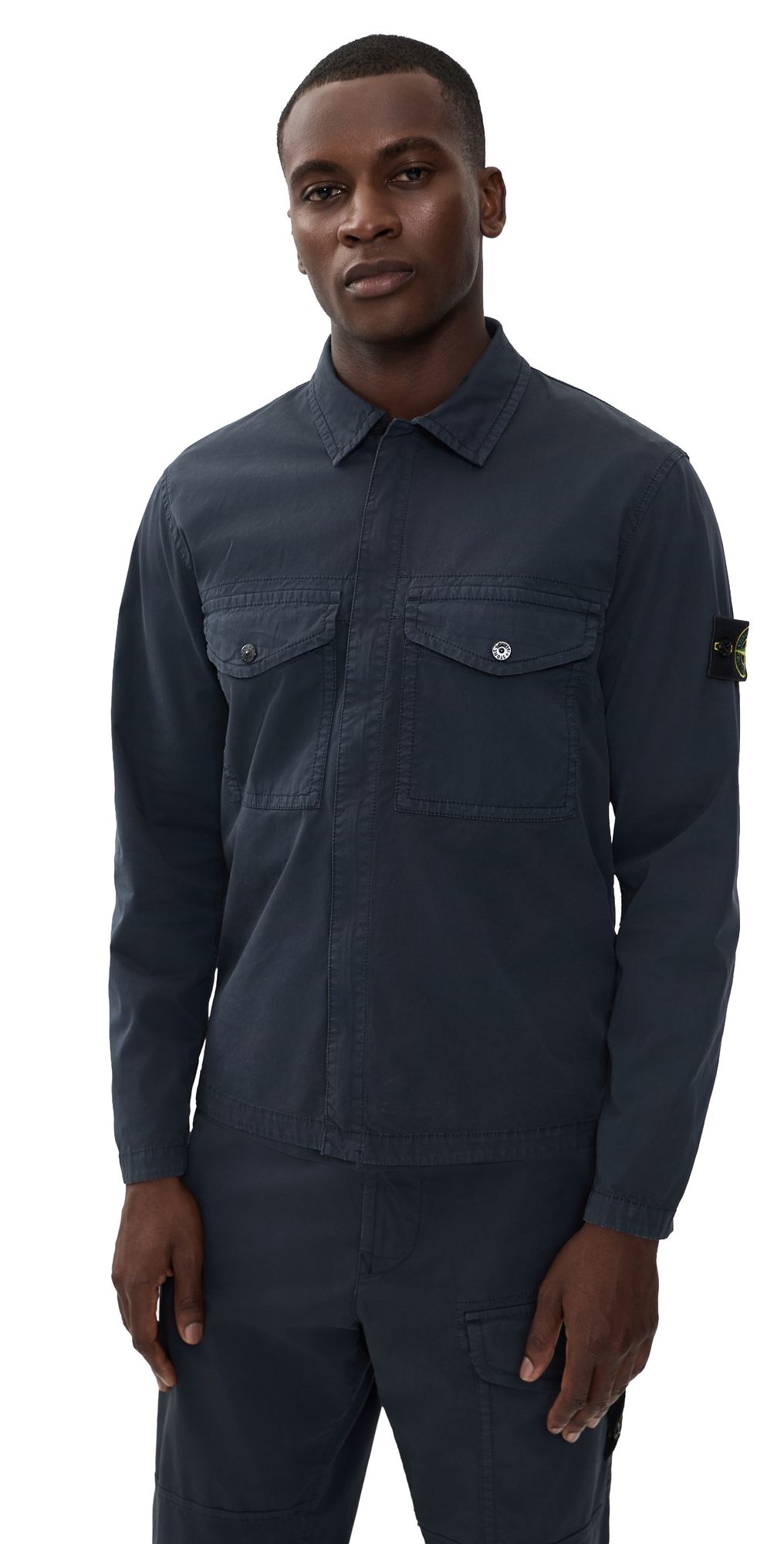 Stone Island Stretch Cotton Zip Overshirt Navy Blue M
