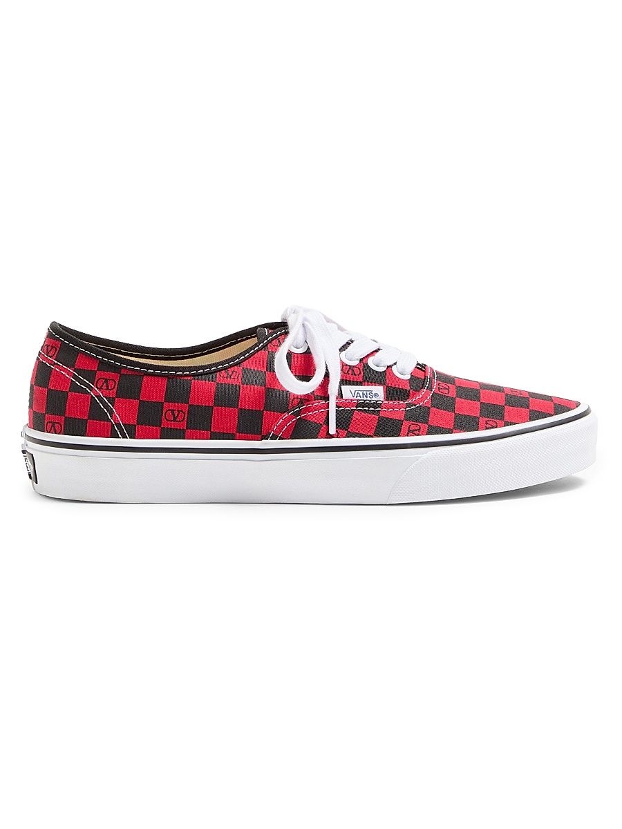 Men's Valentino Garavani and Vans Low-Top Trainer in Fabric with VLogo Checkerboard Print - Red Black - Size 6