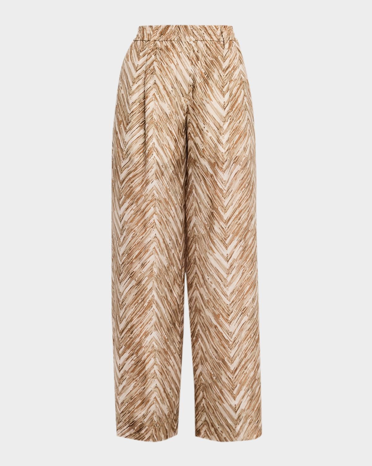 Chevron Silk Wide-Leg Summer Pants