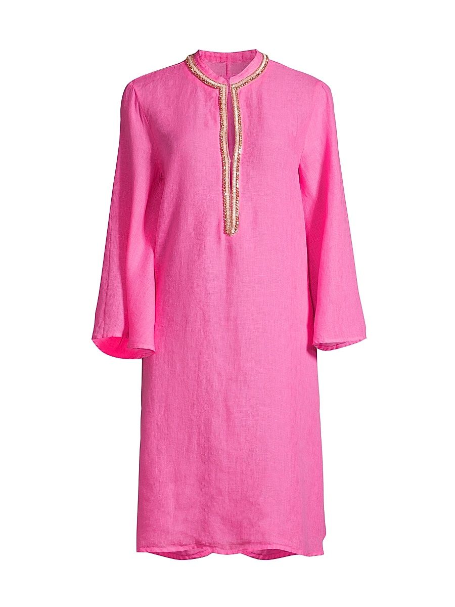 Women's Embellished Linen Minidress - Hot Pink - Size XS