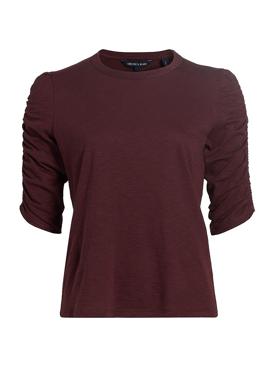 Women's Waldorf Ruched-Sleeve Cotton Tee - Raisin - Size XS