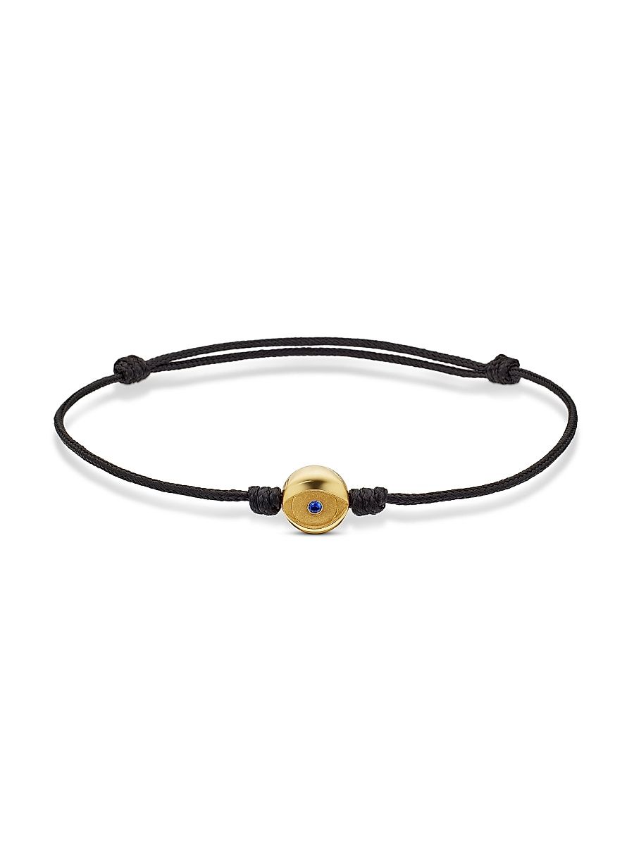 Men's Evil Eye Cord Bracelet with 18K Yellow Gold - Black Sapphire - Size Small