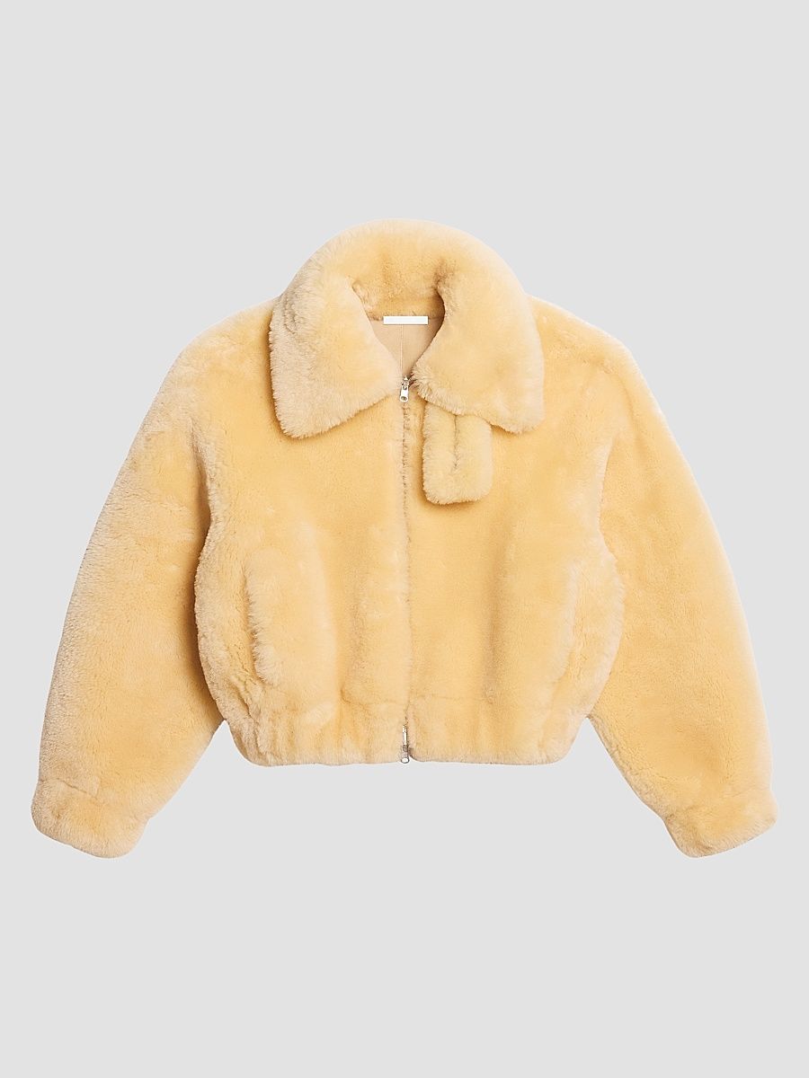 Women's Shearling Bomber Jacket - Corn Silk - Size Small
