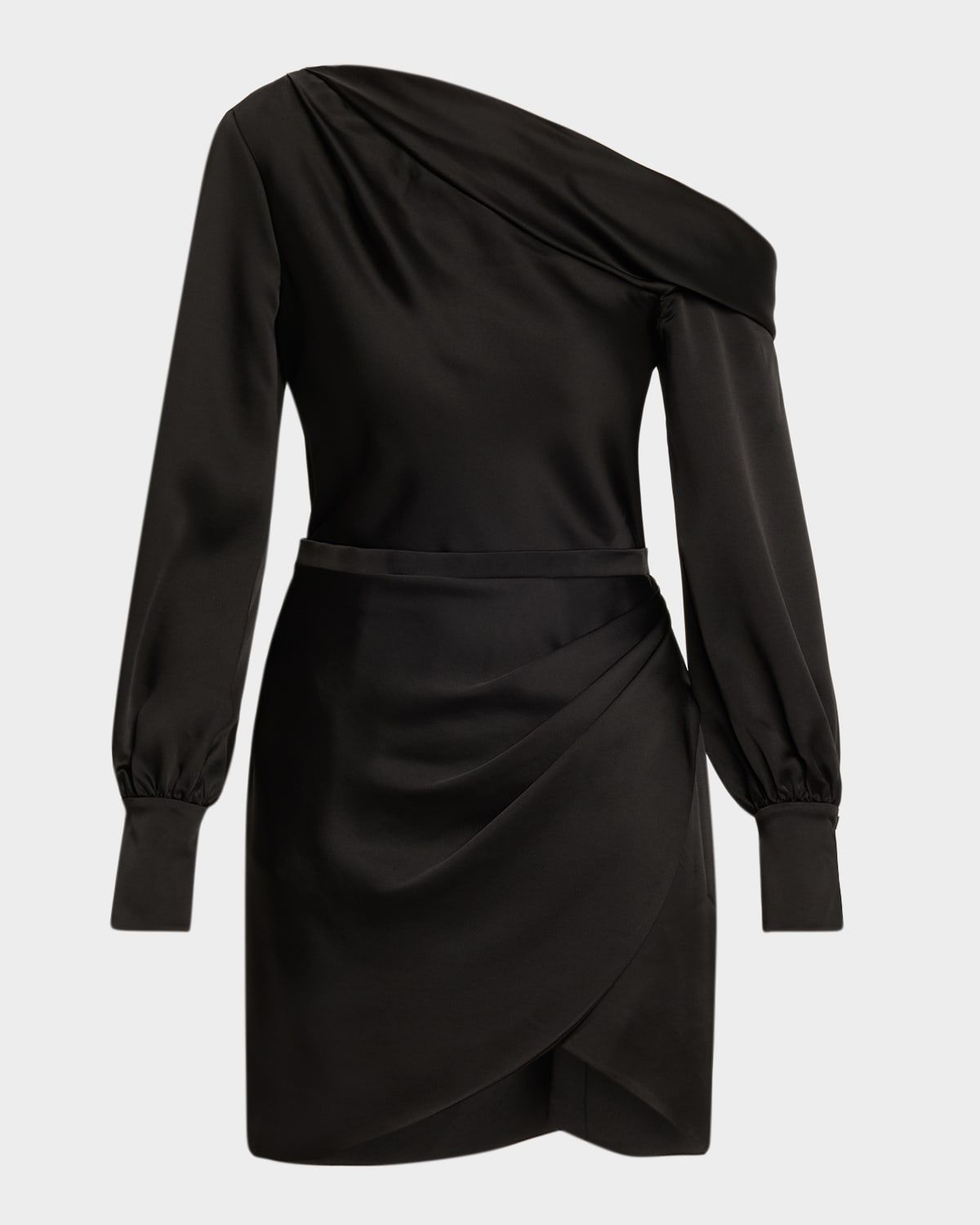 Cameron One-Shoulder Wrap-Skirt Satin Mini Dress