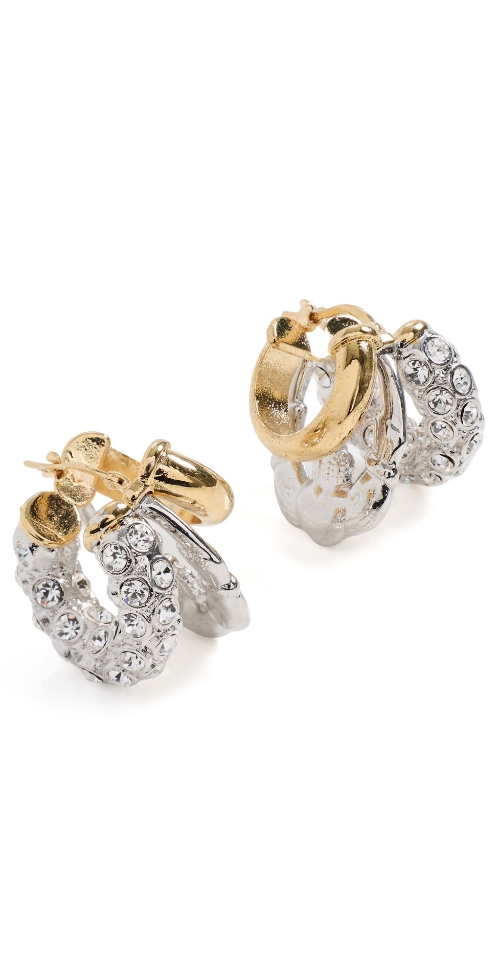 Simone Rocha Stacked Rhinestone Hoop Earrings Rhodium/Gold/Crystal One Size