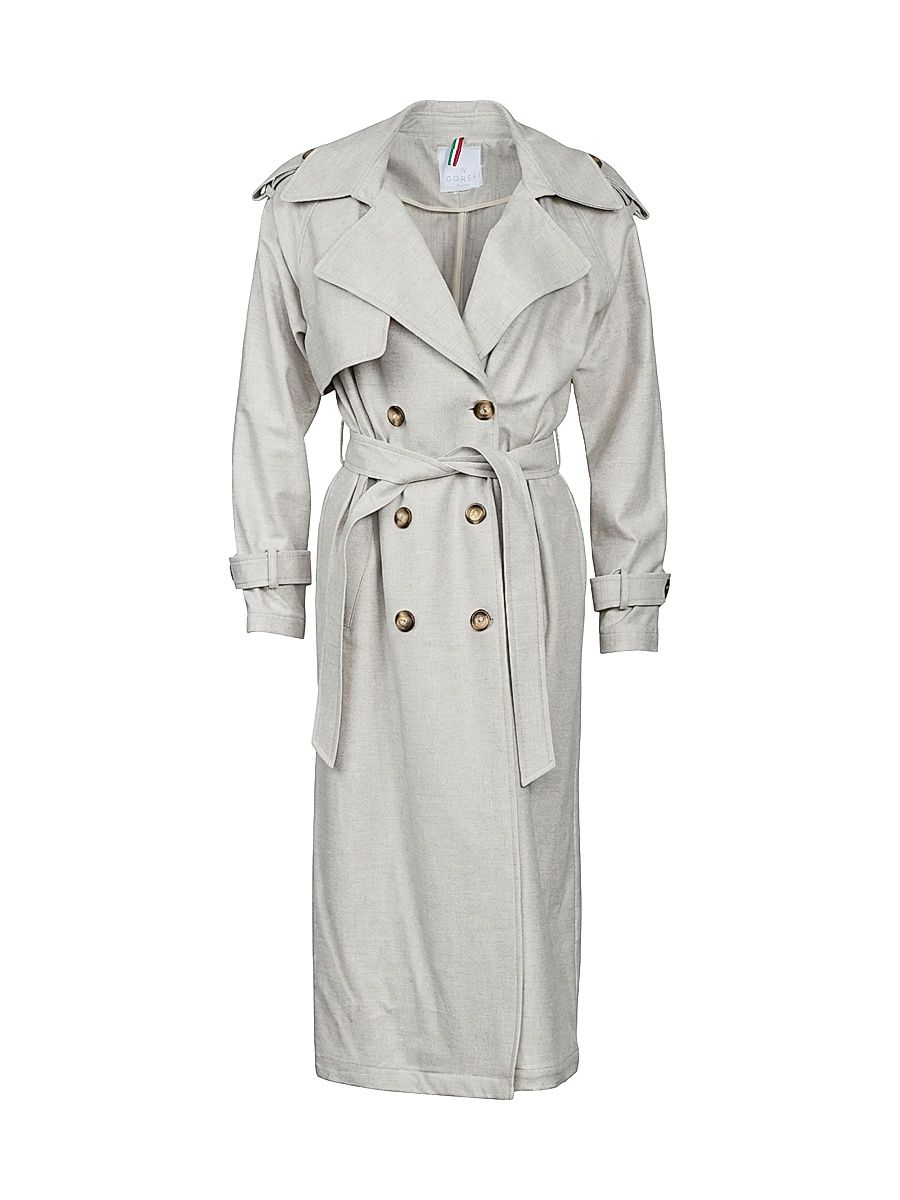 Women's Belted Trench Coat Crafted With Vitale Barberis Wool - Beige - Size Large